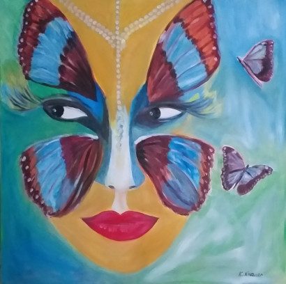Schmetterlingsfrau, Öl auf Leinwand